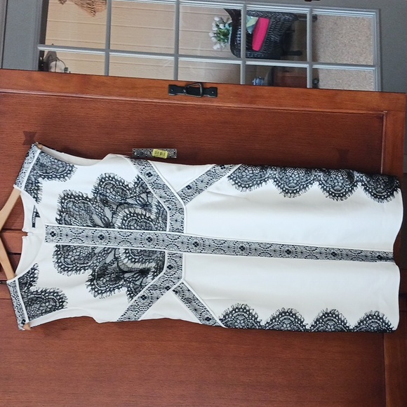 NWT- GIANNI BINI- Elegant Creamy White  Dress With Beautiful Black Lace Detail - Picture 1 of 16